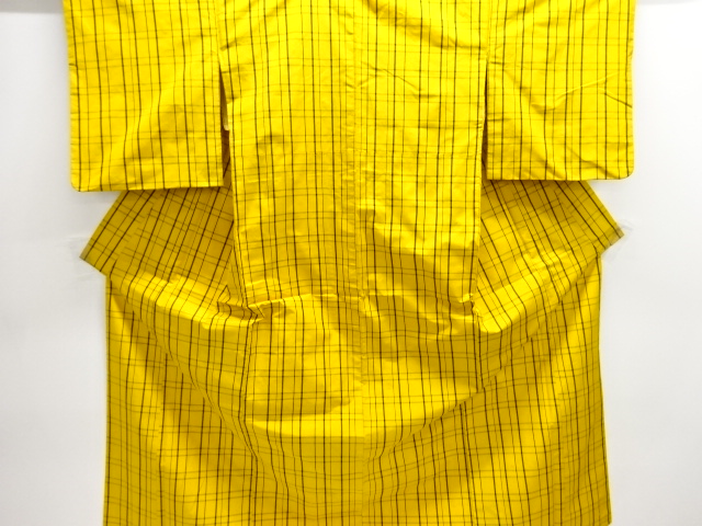 JAPANESE KIMONO / ANTIQUE KIMONO / SILK / TSUMUGI / WOVEN GRID